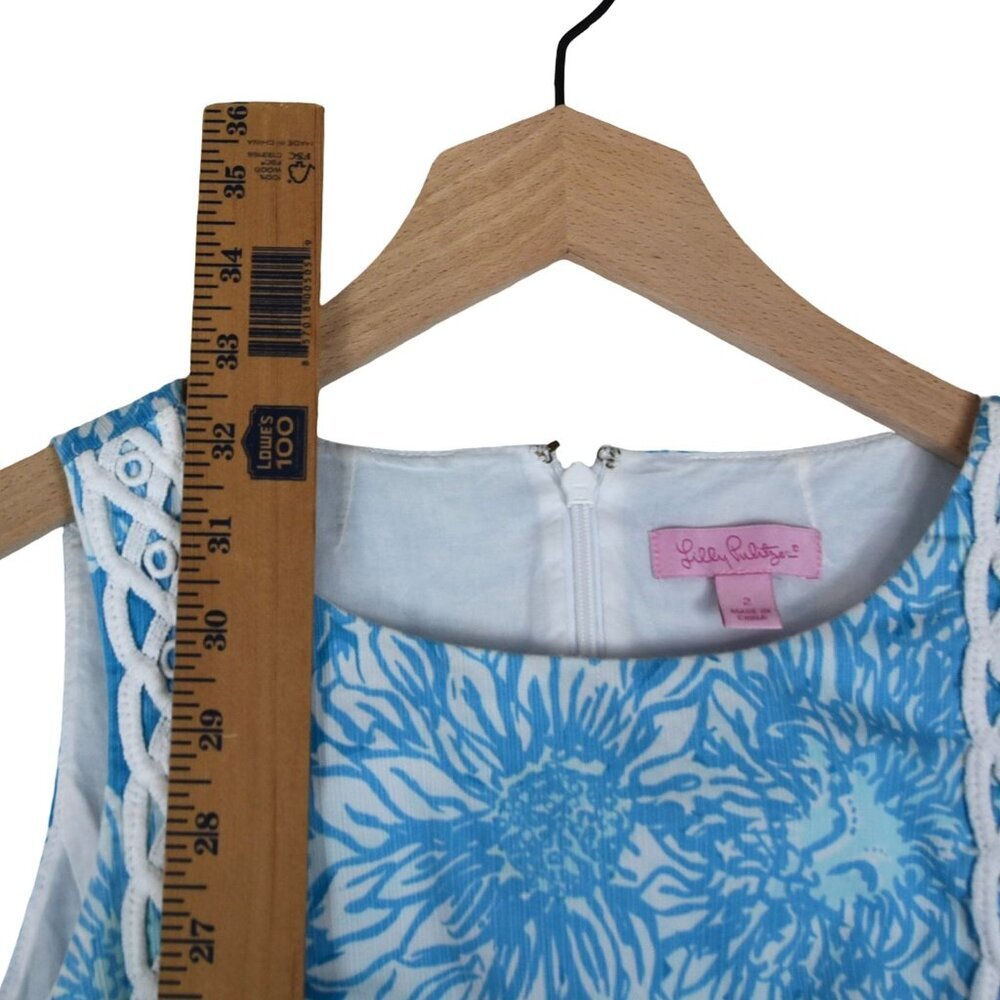 Lilly Pulitzer Blue Shift Dress 2 Floral Lace Trim Resort Coastal Classic Prep - Picture 6 of 9